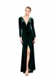 Long Long Sleeves Stretch Velvet Dark Green A-Line Black Tie Prom Dress / Bridesmaid Dress Newcastle