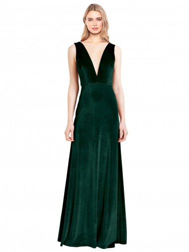 Long Sleeveless Stretch Velvet Dark Green A-Line Bridesmaid Dress / Formal Dress Newcastle