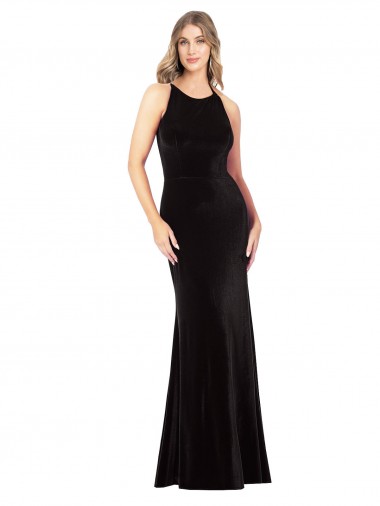 Long Sleeveless Stretch Velvet Black Spaghetti Straps Sheath Formal Evening Gown / Prom Dress / Bridesmaid Dress Newcastle