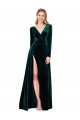 Sweep Train Long Sleeves Stretch Velvet Dark Green A-Line Black Tie Evening Gown / Prom Dress / Bridesmaid Dress Newcastle