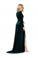 Sweep Train Long Sleeves Stretch Velvet Dark Green A-Line Black Tie Evening Gown / Prom Dress / Bridesmaid Dress Newcastle