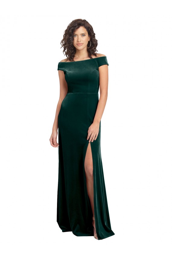 Long Cap Sleeves Stretch Velvet Dark Green A-Line Formal Evening Gown / Prom Dress / Bridesmaid Dress Newcastle