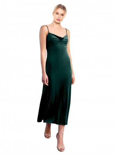 Midi Length Sleeveless Stretch Velvet Dark Green A-Line Prom Dress / Bridesmaid Dress Newcastle