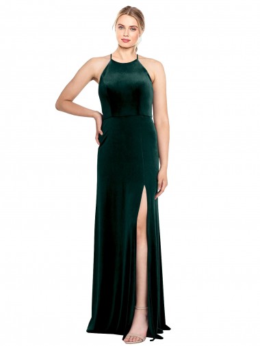 Long Sleeveless Stretch Velvet Dark Green Spaghetti Straps A-Line Prom Dress / Bridesmaid Dress Newcastle