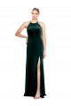 Long Sleeveless Stretch Velvet Dark Green Spaghetti Straps A-Line Prom Dress / Bridesmaid Dress Newcastle