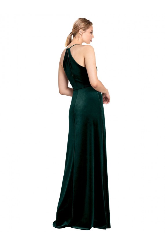 Long Sleeveless Stretch Velvet Dark Green Spaghetti Straps A-Line Prom Dress / Bridesmaid Dress Newcastle