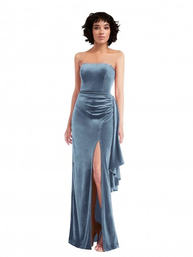 Long Sleeveless Stretch Velvet Dusty Blue Sheath Formal Evening Gown / Prom Dress / Bridesmaid Dress Newcastle