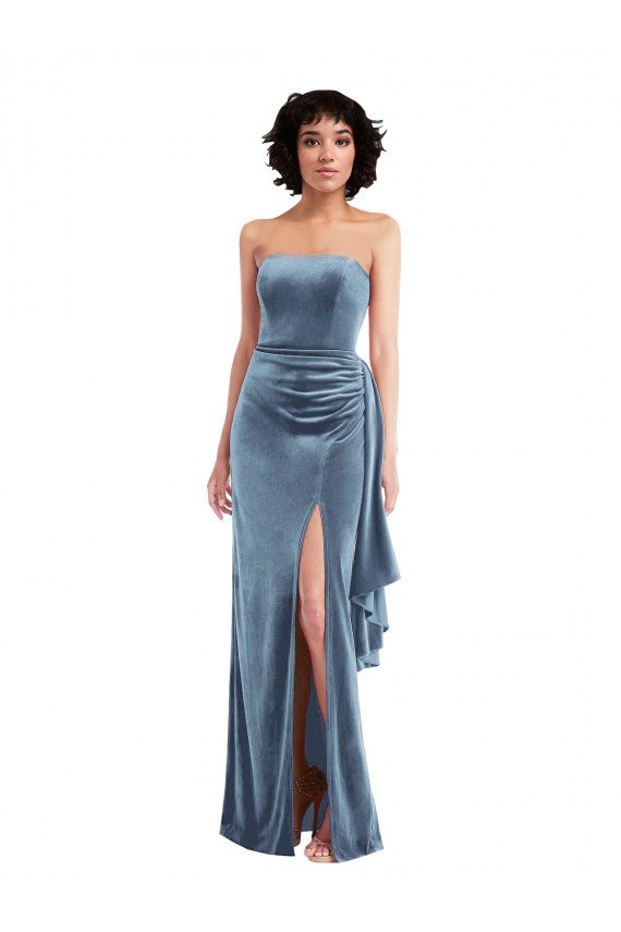 Long Sleeveless Stretch Velvet Dusty Blue Sheath Formal Evening Gown / Prom Dress / Bridesmaid Dress Newcastle