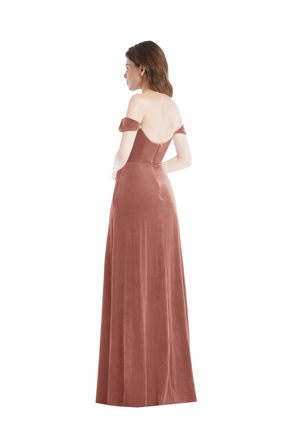 Long Sleeveless Stretch Velvet Cinnamon Rose A-Line Semi Formal Evening Dress / Prom Dress / Bridesmaid Dress Newcastle