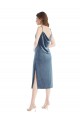 Long Sleeveless Stretch Velvet Dusty Blue Sheath Semi Formal Evening Dress / Prom Dress / Bridesmaid Dress Newcastle