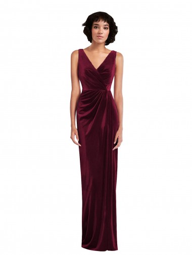 Long Sleeveless Stretch Velvet Burgundy Sheath Semi Formal Evening Dress / Prom Dress / Bridesmaid Dress Newcastle