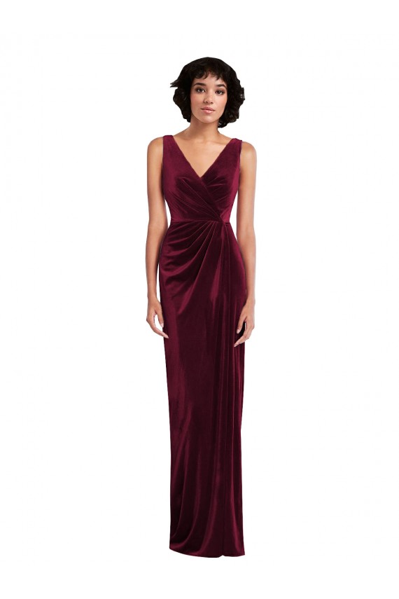 Long Sleeveless Stretch Velvet Burgundy Sheath Semi Formal Evening Dress / Prom Dress / Bridesmaid Dress Newcastle