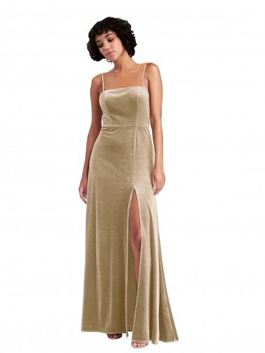 Long Sleeveless Stretch Velvet Champagne A-Line Formal Evening Gown / Prom Dress / Bridesmaid Dress Newcastle