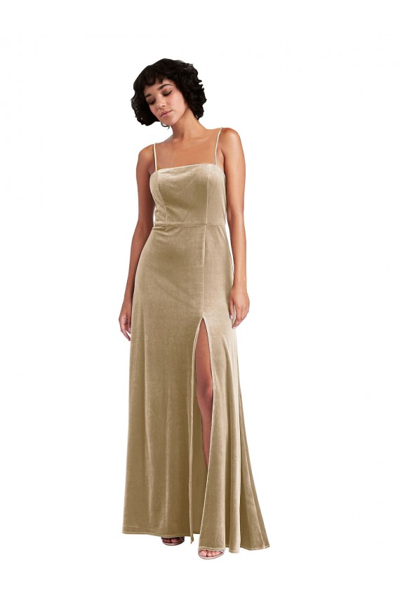 Long Sleeveless Stretch Velvet Champagne A-Line Formal Evening Gown / Prom Dress / Bridesmaid Dress Newcastle