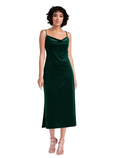 Midi Length Sleeveless Stretch Velvet Dark Green Sheath Black Tie Evening Gown / Prom Dress / Bridesmaid Dress Newcastle