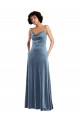 Long Sleeveless Stretch Velvet Dusty Blue Cowl Neck Sheath Semi Formal Evening Dress / Prom Dress / Bridesmaid Dress Newcastle