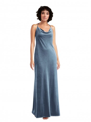 Long Sleeveless Stretch Velvet Dusty Blue Sheath Bridesmaid Dress / Evening Dress Newcastle