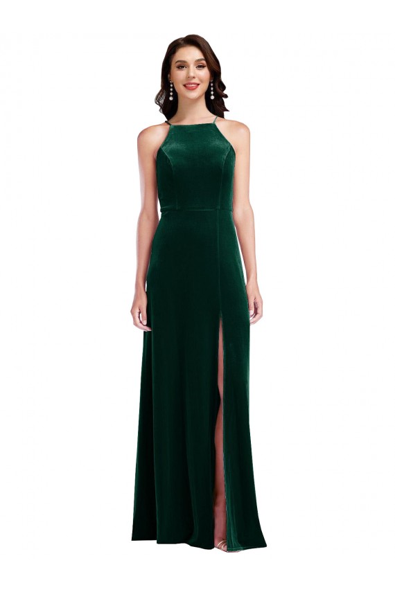 Long Sleeveless Stretch Velvet Dark Green A-Line Semi Formal Evening Dress / Prom Dress / Bridesmaid Dress Newcastle