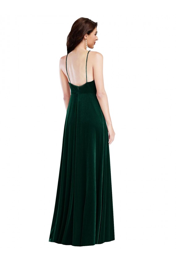 Long Sleeveless Stretch Velvet Dark Green A-Line Semi Formal Evening Dress / Prom Dress / Bridesmaid Dress Newcastle
