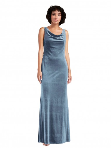 Long Sleeveless Stretch Velvet Dusty Blue Sheath Evening Dress / Bridesmaid Dress Newcastle
