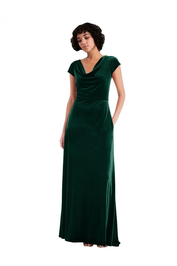 Long Cap Sleeves Stretch Velvet Dark Green A-Line Black Tie Evening Gown / Prom Dress / Bridesmaid Dress Newcastle
