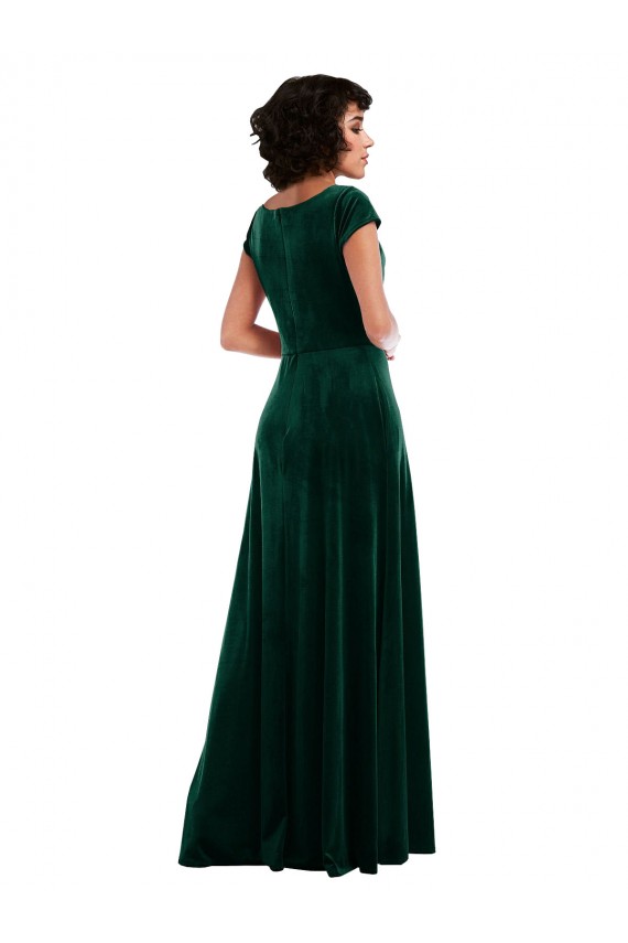 Long Cap Sleeves Stretch Velvet Dark Green A-Line Black Tie Evening Gown / Prom Dress / Bridesmaid Dress Newcastle
