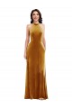 Long Sleeveless Stretch Velvet Gold Halter Neck Trumpet Semi Formal Evening Dress / Prom Dress / Bridesmaid Dress Newcastle