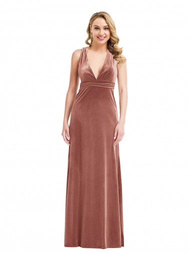 Long Sleeveless Stretch Velvet Cinnamon Rose A-Line Bridesmaid Dress / Evening Dress Newcastle