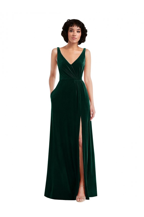 Long Sleeveless Stretch Velvet Dark Green A-Line Bridesmaid Dress / Evening Dress Newcastle