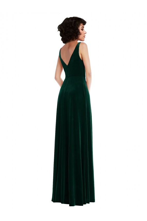 Long Sleeveless Stretch Velvet Dark Green A-Line Bridesmaid Dress / Evening Dress Newcastle