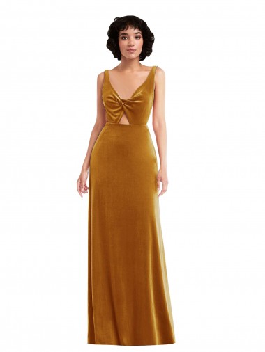 Long Sleeveless Stretch Velvet Gold Trumpet Semi Formal Evening Dress / Prom Dress / Bridesmaid Dress Newcastle
