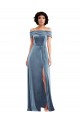 Long Sleeveless Stretch Velvet Dusty Blue Off the Shoulder A-Line Semi Formal Evening Dress / Prom Dress / Bridesmaid Dress Newcastle