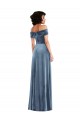 Long Sleeveless Stretch Velvet Dusty Blue Off the Shoulder A-Line Semi Formal Evening Dress / Prom Dress / Bridesmaid Dress Newcastle