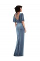 Long Flutter Sleeves Stretch Velvet Dusty Blue Sheath Semi Formal Evening Dress / Prom Dress / Bridesmaid Dress Newcastle
