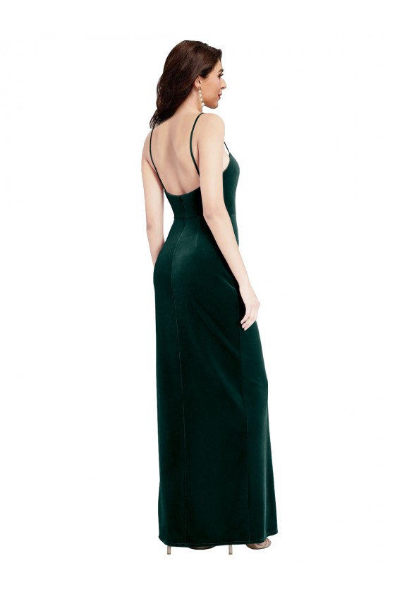 Long Sleeveless Stretch Velvet Dark Green Sheath Prom Dress / Bridesmaid Dress Newcastle