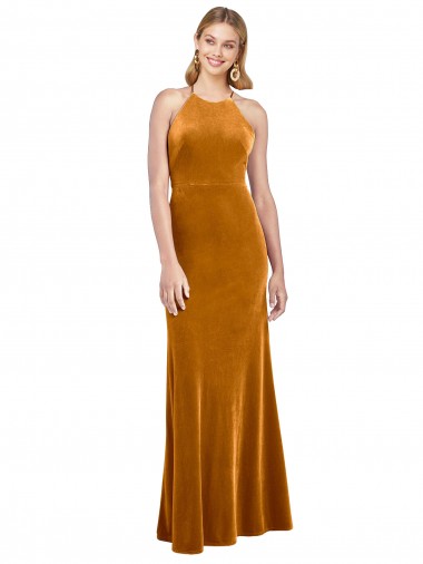Long Sleeveless Stretch Velvet Gold A-Line Formal Evening Gown / Prom Dress / Bridesmaid Dress Newcastle