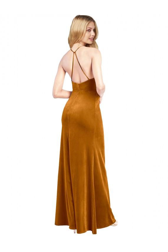 Long Sleeveless Stretch Velvet Gold A-Line Formal Evening Gown / Prom Dress / Bridesmaid Dress Newcastle
