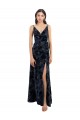 Long Sleeveless Floral Velvet & Stretch Velvet Dark Navy A-Line Bridesmaid Dress Newcastle