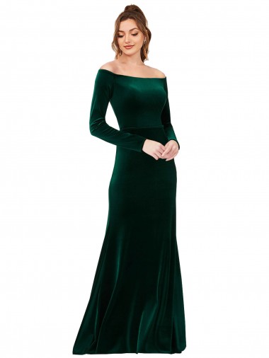 Long Long Sleeves Stretch Velvet Dark Green Sheath Formal Evening Gown / Prom Dress / Bridesmaid Dress Newcastle