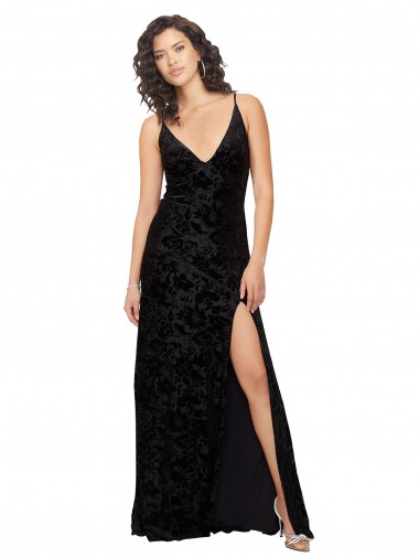 Long Sleeveless Floral Velvet & Stretch Velvet Black Sheath Bridesmaid Dress Newcastle