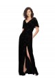 Long Short Split Sleeves Floral Velvet & Stretch Velvet Black A-Line Bridesmaid Dress Newcastle