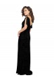 Long Short Split Sleeves Floral Velvet & Stretch Velvet Black A-Line Bridesmaid Dress Newcastle