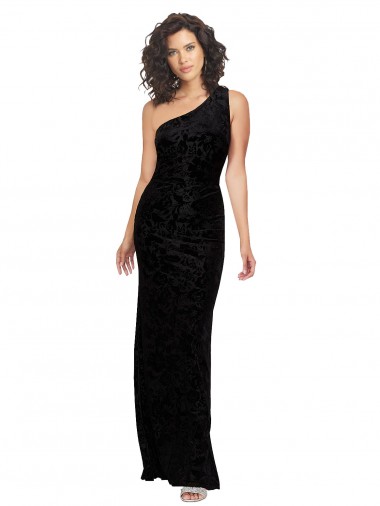 Long Sleeveless Floral Velvet & Stretch Velvet Black Sheath Bridesmaid Dresses Newcastle