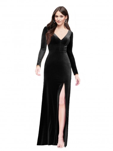 Long Long Sleeves Stretch Velvet Black Column Formal Evening Gown / Prom Dress / Bridesmaid Dress Newcastle