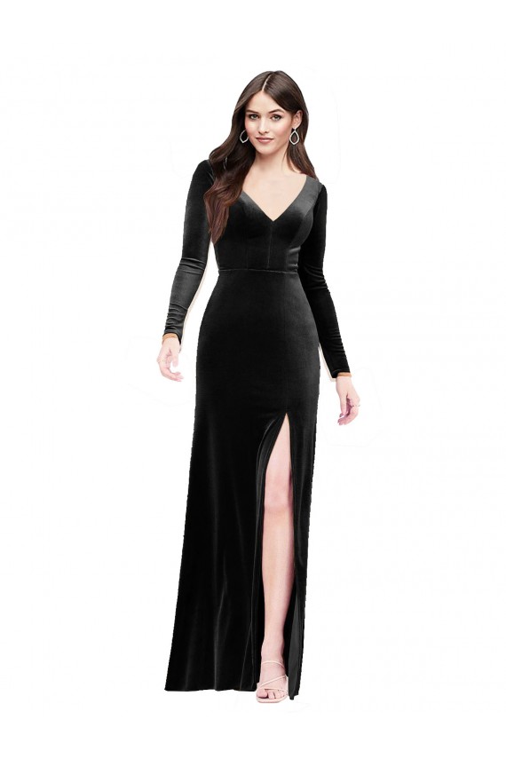 Long Long Sleeves Stretch Velvet Black Column Formal Evening Gown / Prom Dress / Bridesmaid Dress Newcastle