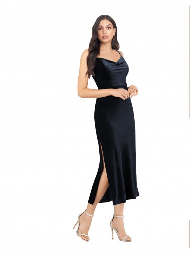 Midi Length Sleeveless Stretch Velvet Dark Navy Column Formal Evening Gown / Prom Dress / Bridesmaid Dress Newcastle