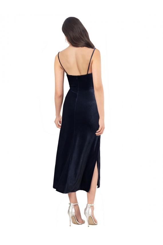 Midi Length Sleeveless Stretch Velvet Dark Navy Column Formal Evening Gown / Prom Dress / Bridesmaid Dress Newcastle
