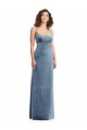 Long Sleeveless Stretch Velvet Dusty Blue Square Neck Sheath Formal Evening Gown / Prom Dress / Bridesmaid Dress Newcastle