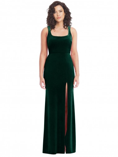 Long Sleeveless Stretch Velvet Dark Green Trumpet Semi Formal Evening Dress / Prom Dress / Bridesmaid Dress Newcastle