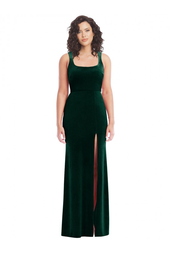 Long Sleeveless Stretch Velvet Dark Green Trumpet Semi Formal Evening Dress / Prom Dress / Bridesmaid Dress Newcastle